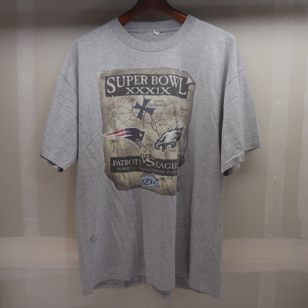 Vintage Super Bowl XXXIX 2005 Patriots vs Eagles T-Shirt Gray XL NFL Football 39